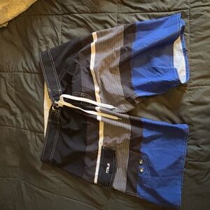 Rogue Men's Striped Blue and Black Board Shorts